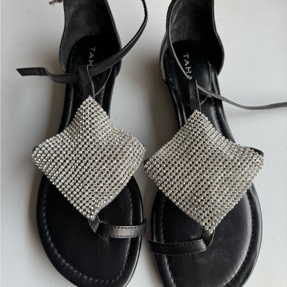 Black Sandals with Rhinestone Detailing